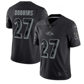 Men's Baltimore Ravens #27 J.K. Dobbins Black Reflective Limited Stitched Football Jersey Men's Baltimore Ravens #27 J.K. Dobbins Black Reflective Limited Stitched Football Jersey