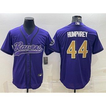 Men's Baltimore Ravens #44 Marlon Humphrey Purple Gold With Patch Cool Base Stitched Baseball Jersey Men's Baltimore Ravens #44 Marlon Humphrey Purple Gold With Patch Cool Base Stitched Baseball Jersey