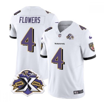 Men's Baltimore Ravens #4 Zay Flowers White 2023 F.U.S.E With Patch Throwback Vapor Limited Jersey Men's Baltimore Ravens #4 Zay Flowers White 2023 F.U.S.E With Patch Throwback Vapor Limited Jersey