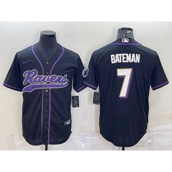 Men's Baltimore Ravens #7 Rashod Bateman Black With Patch Cool Base Stitched Baseball Jersey Men's Baltimore Ravens #7 Rashod Bateman Black With Patch Cool Base Stitched Baseball Jersey