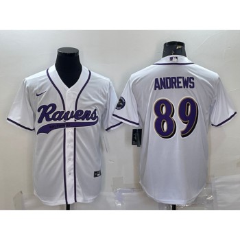 Men's Baltimore Ravens #89 Mark Andrews White With Patch Cool Base Stitched Baseball Jersey Men's Baltimore Ravens #89 Mark Andrews White With Patch Cool Base Stitched Baseball Jersey