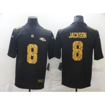 Men's Baltimore Ravens #8 Lamar Jackson 2020 Black Leopard Print Fashion Limited Stitched Jersey Men's Baltimore Ravens #8 Lamar Jackson 2020 Black Leopard Print Fashion Limited Stitched Jersey