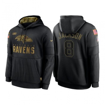 Men's Baltimore Ravens #8 Lamar Jackson 2020 Black Salute to Service Sideline Performance Pullover Hoodie Men's Baltimore Ravens #8 Lamar Jackson 2020 Black Salute to Service Sideline Performance Pullover Hoodie