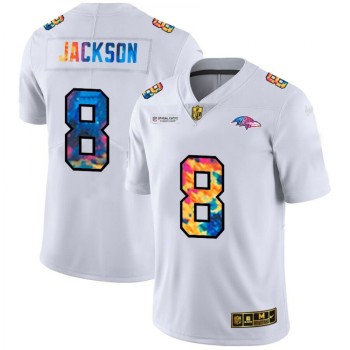 Men's Baltimore Ravens #8 Lamar Jackson 2020 White Crucial Catch Limited Stitched Jersey Men's Baltimore Ravens #8 Lamar Jackson 2020 White Crucial Catch Limited Stitched Jersey
