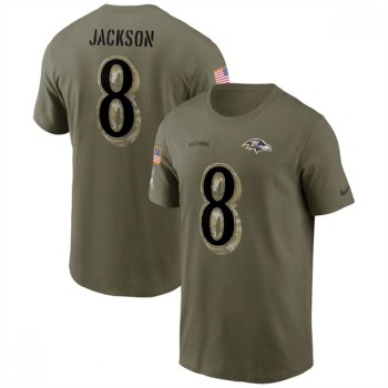 Men's Baltimore Ravens #8 Lamar Jackson 2022 Olive Salute to Service T-Shirt Men's Baltimore Ravens #8 Lamar Jackson 2022 Olive Salute to Service T-Shirt