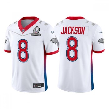 Men's Baltimore Ravens #8 Lamar Jackson 2022 White AFC Pro Bowl Stitched Jersey Men's Baltimore Ravens #8 Lamar Jackson 2022 White AFC Pro Bowl Stitched Jersey