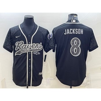 Men's Baltimore Ravens #8 Lamar Jackson Black Reflective With Patch Cool Base Stitched Baseball Jersey Men's Baltimore Ravens #8 Lamar Jackson Black Reflective With Patch Cool Base Stitched Baseball Jersey