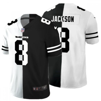 Men's Baltimore Ravens #8 Lamar Jackson Black & White Split Vapor Limited Stitched Jersey Men's Baltimore Ravens #8 Lamar Jackson Black & White Split Vapor Limited Stitched Jersey
