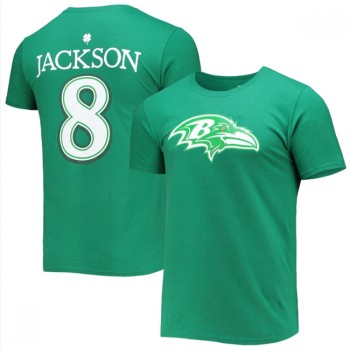 Men's Baltimore Ravens #8 Lamar Jackson Green St. Patrick's Day Icon Player T-Shirt Men's Baltimore Ravens #8 Lamar Jackson Green St. Patrick's Day Icon Player T-Shirt