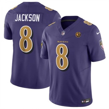 Men's Baltimore Ravens #8 Lamar Jackson Purple 2023 F.U.S.E. With John Madden Patch Color Rush Limited Football Jersey Men's Baltimore Ravens #8 Lamar Jackson Purple 2023 F.U.S.E. With John Madden Patch Color Rush Limited Football Jersey