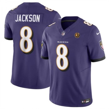 Men's Baltimore Ravens #8 Lamar Jackson Purple 2023 F.U.S.E. With John Madden Patch Vapor Limited Football Jersey Men's Baltimore Ravens #8 Lamar Jackson Purple 2023 F.U.S.E. With John Madden Patch Vapor Limited Football Jersey