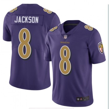 Men's Baltimore Ravens #8 Lamar Jackson Purple Color Rush Limited NFL Jersey Men's Baltimore Ravens #8 Lamar Jackson Purple Color Rush Limited NFL Jersey