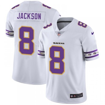 Men's Baltimore Ravens #8 Lamar Jackson White 2019 Team Logo Cool Edition Stitched NFL Jersey Men's Baltimore Ravens #8 Lamar Jackson White 2019 Team Logo Cool Edition Stitched NFL Jersey
