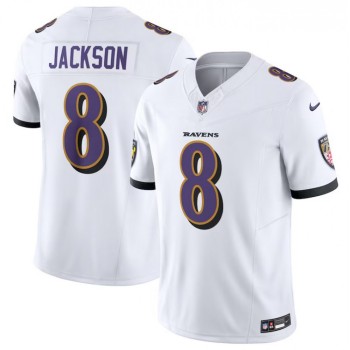 Men's Baltimore Ravens #8 Lamar Jackson White 2023 F.U.S.E Vapor Jersey Men's Baltimore Ravens #8 Lamar Jackson White 2023 F.U.S.E Vapor Jersey