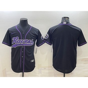 Men's Baltimore Ravens Blank Black With Patch Cool Base Stitched Baseball Jersey Men's Baltimore Ravens Blank Black With Patch Cool Base Stitched Baseball Jersey