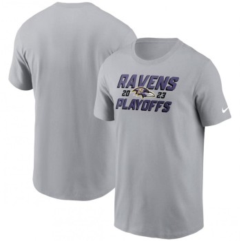 Men's Baltimore Ravens Gray 2023 NFL Playoffs Iconic T-Shirt Men's Baltimore Ravens Gray 2023 NFL Playoffs Iconic T-Shirt