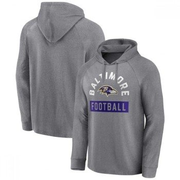 Men's Baltimore Ravens Heathered Gray No Time Off Raglan Pullover Hoodie Men's Baltimore Ravens Heathered Gray No Time Off Raglan Pullover Hoodie