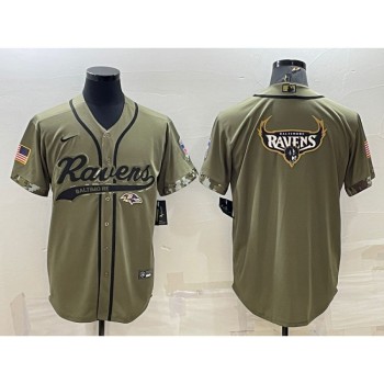 Men's Baltimore Ravens Olive Salute to Service Team Big Logo Cool Base Stitched Baseball Jersey Men's Baltimore Ravens Olive Salute to Service Team Big Logo Cool Base Stitched Baseball Jersey