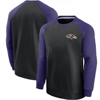 Men's Baltimore Ravens Purple/Black Historic Raglan Crew Performance Sweater Men's Baltimore Ravens Purple/Black Historic Raglan Crew Performance Sweater