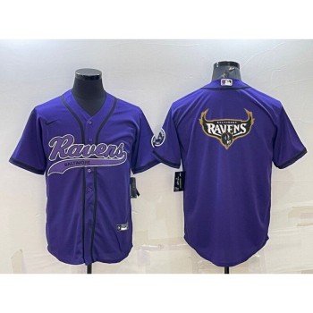 Men's Baltimore Ravens Purple Team Big Logo With Patch Cool Base Stitched Baseball Jersey Men's Baltimore Ravens Purple Team Big Logo With Patch Cool Base Stitched Baseball Jersey