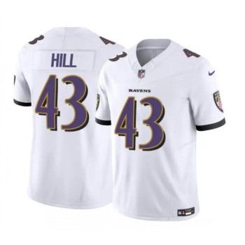 Men's Baltimore Ravens #43 Justice Hill White 2023 F.U.S.E. Vapor Limited Football Jersey Men's Baltimore Ravens #43 Justice Hill White 2023 F.U.S.E. Vapor Limited Football Jersey