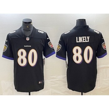 Men's Baltimore Ravens #80 Isaiah Likely Black Vapor Limited Football Jersey Men's Baltimore Ravens #80 Isaiah Likely Black Vapor Limited Football Jersey