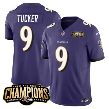 Men's Baltimore Ravens #9 Justin Tucker Purple 2023 F.U.S.E. AFC North Champions Vapor Limited Football Jersey Men's Baltimore Ravens #9 Justin Tucker Purple 2023 F.U.S.E. AFC North Champions Vapor Limited Football Jersey
