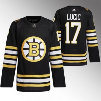 Men's Boston Bruins #17 Milan Lucic Black With Rapid7 Patch 100th Anniversary Stitched Jersey Men's Boston Bruins #17 Milan Lucic Black With Rapid7 Patch 100th Anniversary Stitched Jersey