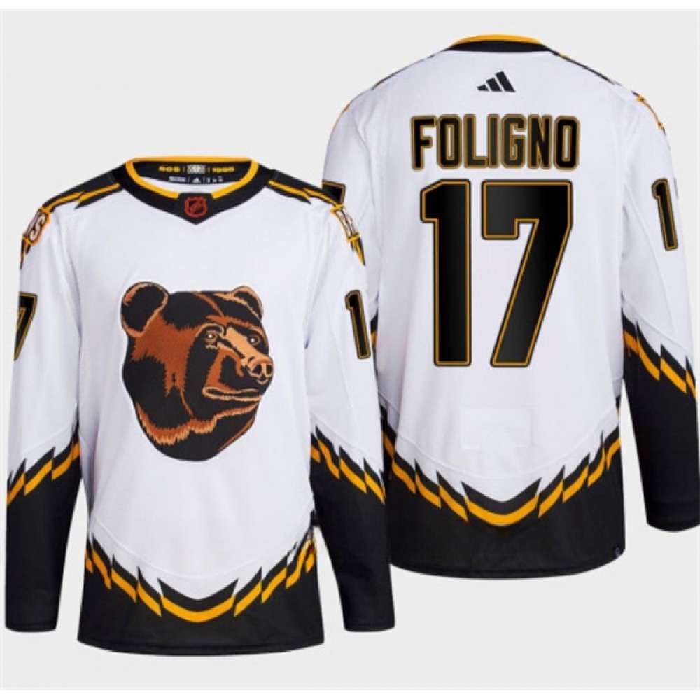 Men's Boston Bruins #17 Nick Foligno White 2022-23 Reverse Retro Stitched Jersey