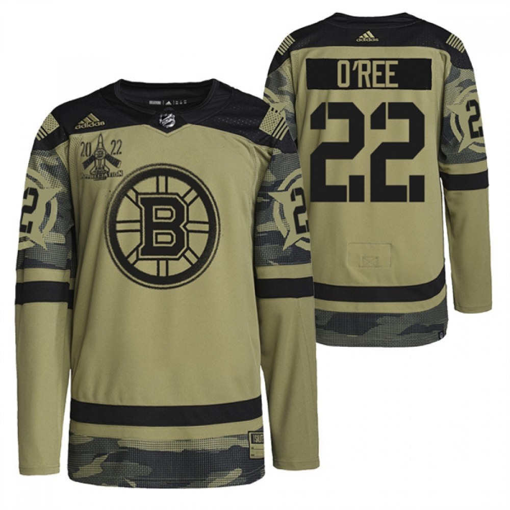 Men's Boston Bruins #22 Willie O'Ree 2022 Camo Military Appreciation Night Stitched Jersey
