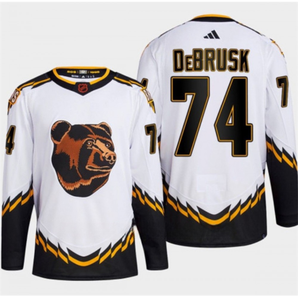 Men's Boston Bruins #74 Jake DeBrusk White 2022-23 Reverse Retro Stitched Jersey