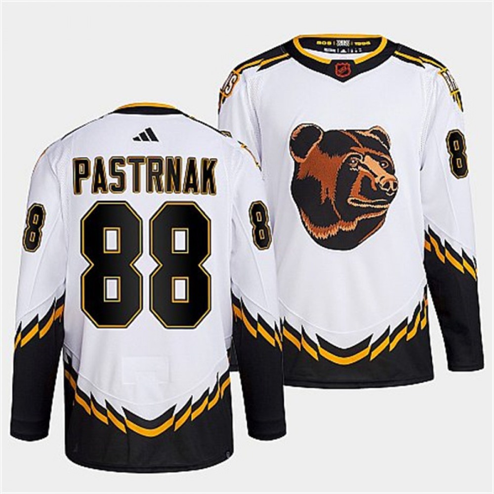 Men's Boston Bruins #88 David Pastrnak White 2022-23 Reverse Retro Stitched Jersey