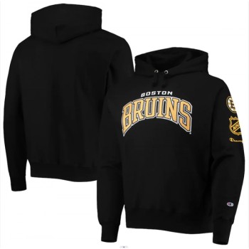 Men's Boston Bruins Black Champion Black O&B Capsule II Pullover Hoodie Men's Boston Bruins Black Champion Black O&B Capsule II Pullover Hoodie