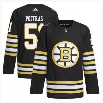 Men's Boston Bruins #51 Matthew Poitras Black 100th Anniversary Stitched Jersey Men's Boston Bruins #51 Matthew Poitras Black 100th Anniversary Stitched Jersey