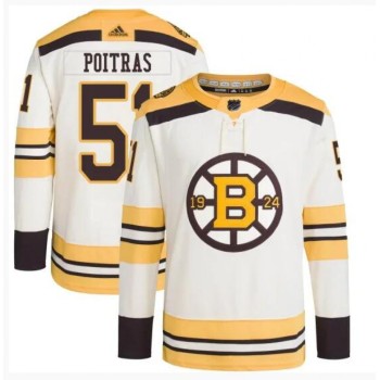 Men's Boston Bruins #51 Matthew Poitras Cream 100th Anniversary Stitched Jersey Men's Boston Bruins #51 Matthew Poitras Cream 100th Anniversary Stitched Jersey