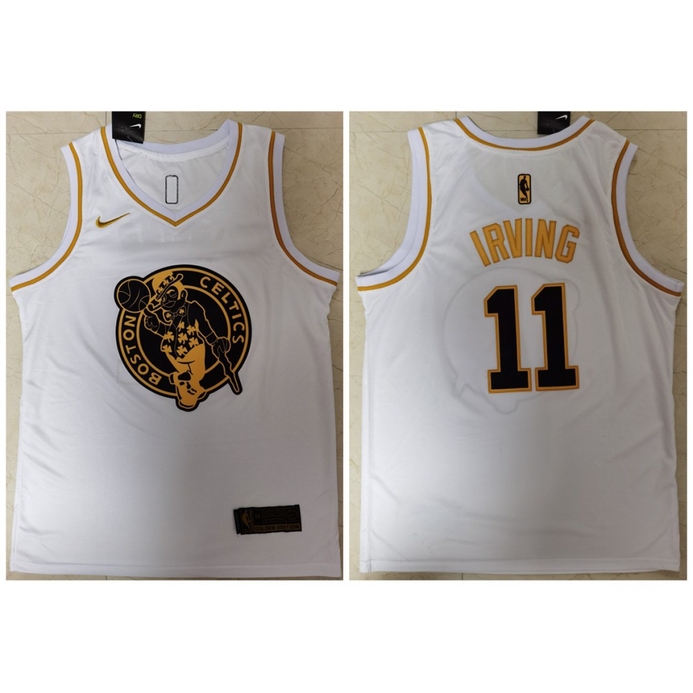 Men's Boston Celtics #11 Kyrie Irving White Golden Throwback Stitched Jersey