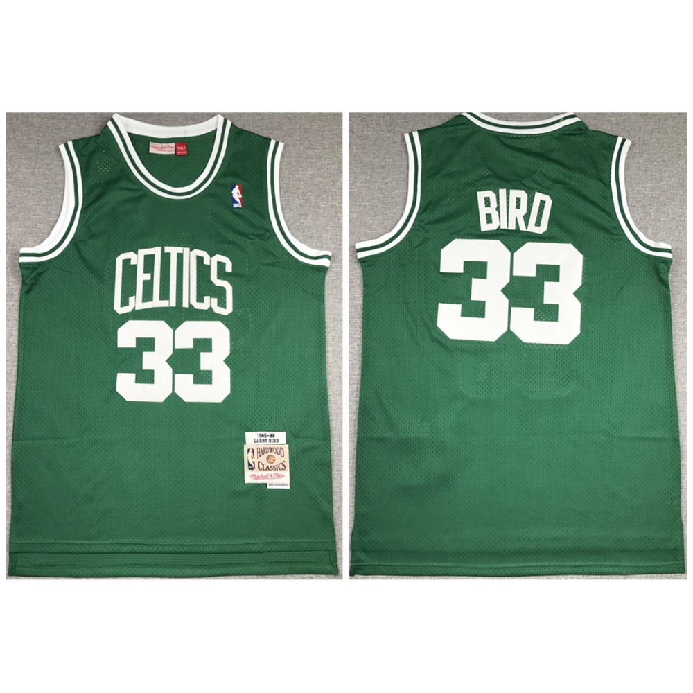 Men's Boston Celtics #33 Larry Bird 1985-86 Green Throwback Stitched Jersey