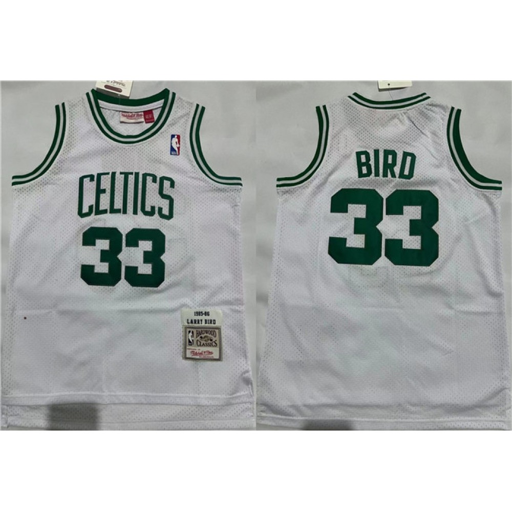 Men's Boston Celtics #33 Larry Bird 1995-96 White Throwback Stitched Jersey