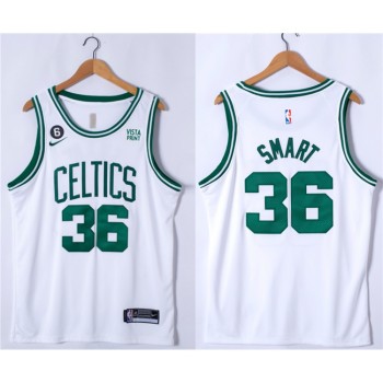 Men's Boston Celtics #36 Marcus Smart White No.6 Patch Stitched Basketball Jersey Men's Boston Celtics #36 Marcus Smart White No.6 Patch Stitched Basketball Jersey