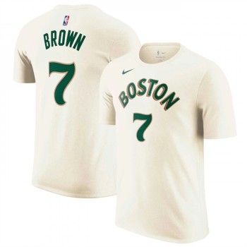 Men's Boston Celtics #7 Jaylen Brown Cream 2023/24 City Edition Name & Number T-Shirt Men's Boston Celtics #7 Jaylen Brown Cream 2023/24 City Edition Name & Number T-Shirt