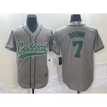 Men's Boston Celtics #7 Jaylen Brown Gray Stitched Baseball Jersey Men's Boston Celtics #7 Jaylen Brown Gray Stitched Baseball Jersey