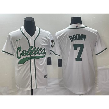 Men's Boston Celtics #7 Jaylen Brown White Stitched Baseball Jersey Men's Boston Celtics #7 Jaylen Brown White Stitched Baseball Jersey