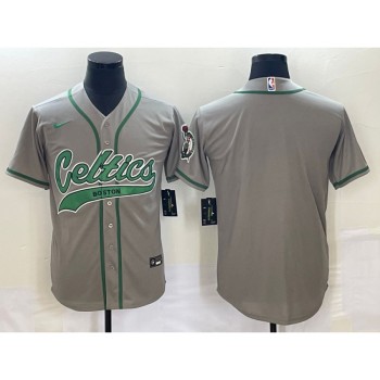 Men's Boston Celtics Blank Gray Stitched Baseball Jersey Men's Boston Celtics Blank Gray Stitched Baseball Jersey