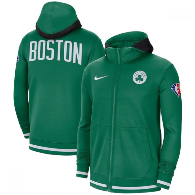 Men's Boston Celtics Green 75th Anniversary Performance Showtime Full-Zip Hoodie Jacket Men's Boston Celtics Green 75th Anniversary Performance Showtime Full-Zip Hoodie Jacket