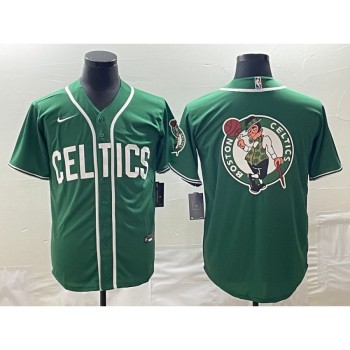 Men's Boston Celtics Green Team Big Logo With Patch Stitched Baseball Jersey Men's Boston Celtics Green Team Big Logo With Patch Stitched Baseball Jersey
