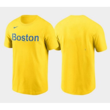 Men's Boston Red Sox 2021 City Connect Gold Wordmark T-Shirt Men's Boston Red Sox 2021 City Connect Gold Wordmark T-Shirt