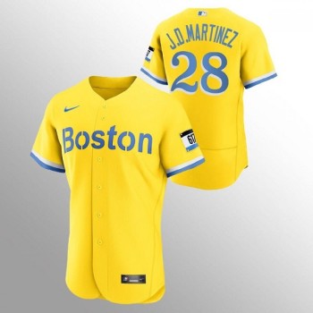 Men's Boston Red Sox #28 J.D. Martinez Gold 2021 City Connect Flex base Stitched Jersey Men's Boston Red Sox #28 J.D. Martinez Gold 2021 City Connect Flex base Stitched Jersey