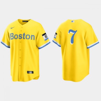 Men's Boston Red Sox #7 Dom DiMaggio Gold 2021 City Connect Stitched MLB Jersey Men's Boston Red Sox #7 Dom DiMaggio Gold 2021 City Connect Stitched MLB Jersey
