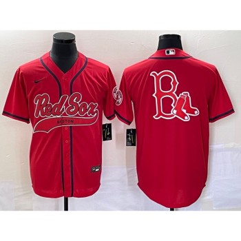 Men's Boston Red Sox Red Team Big Logo With Patch Cool Base Stitched Baseball Jersey Men's Boston Red Sox Red Team Big Logo With Patch Cool Base Stitched Baseball Jersey