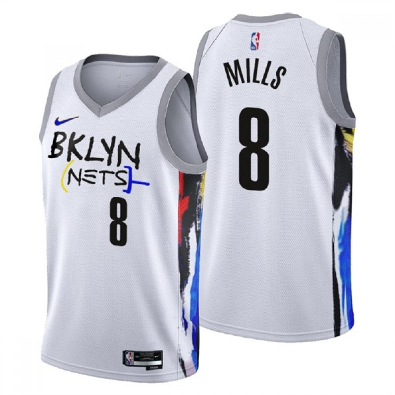 Men's Brooklyn Nets #8 Patty Mills 2022/23 White City Edition Stitched Basketball Jersey Men's Brooklyn Nets #8 Patty Mills 2022/23 White City Edition Stitched Basketball Jersey